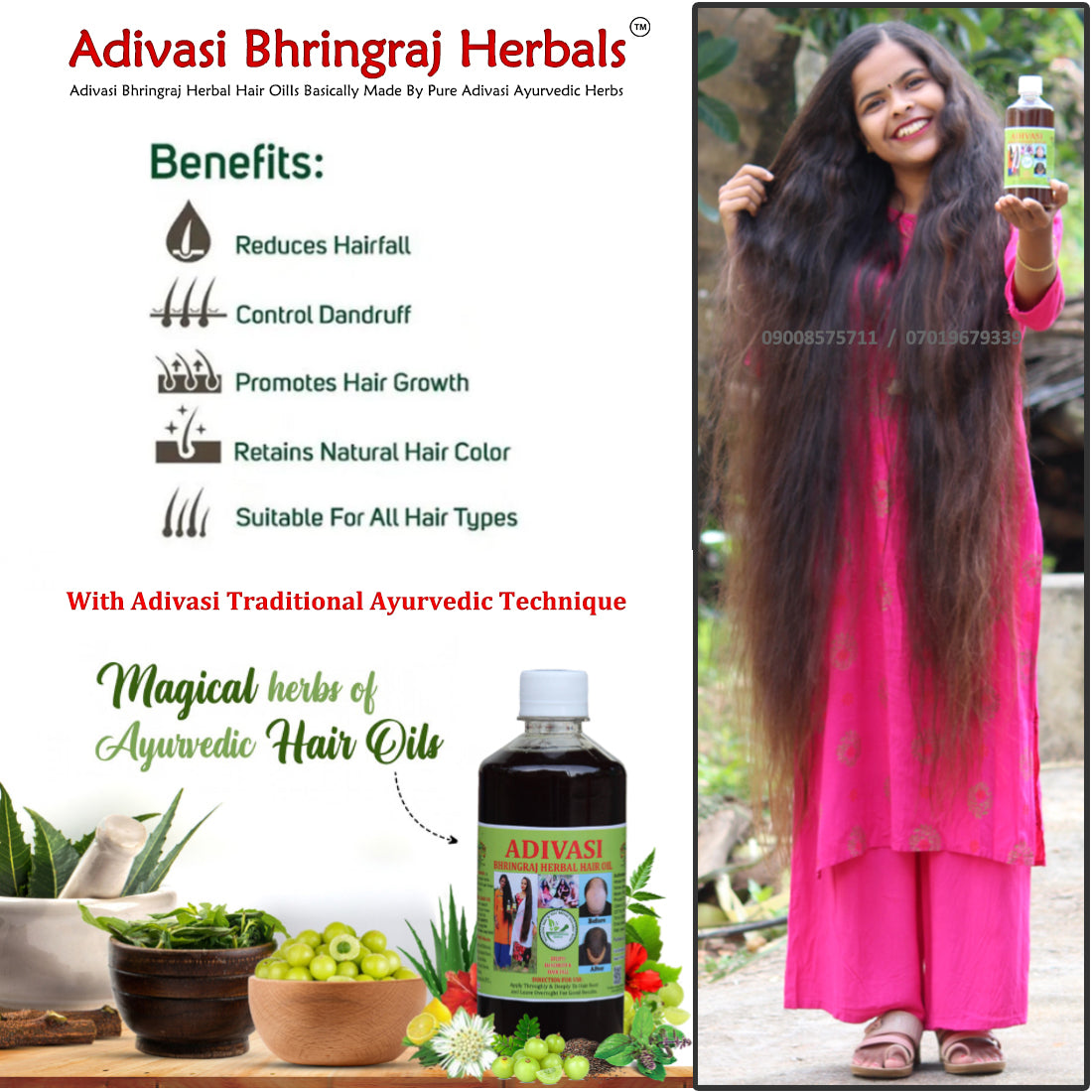 Adivasi Bhringraj Herbal Hair Oil (with adivasi traditional ayurvedic technique)