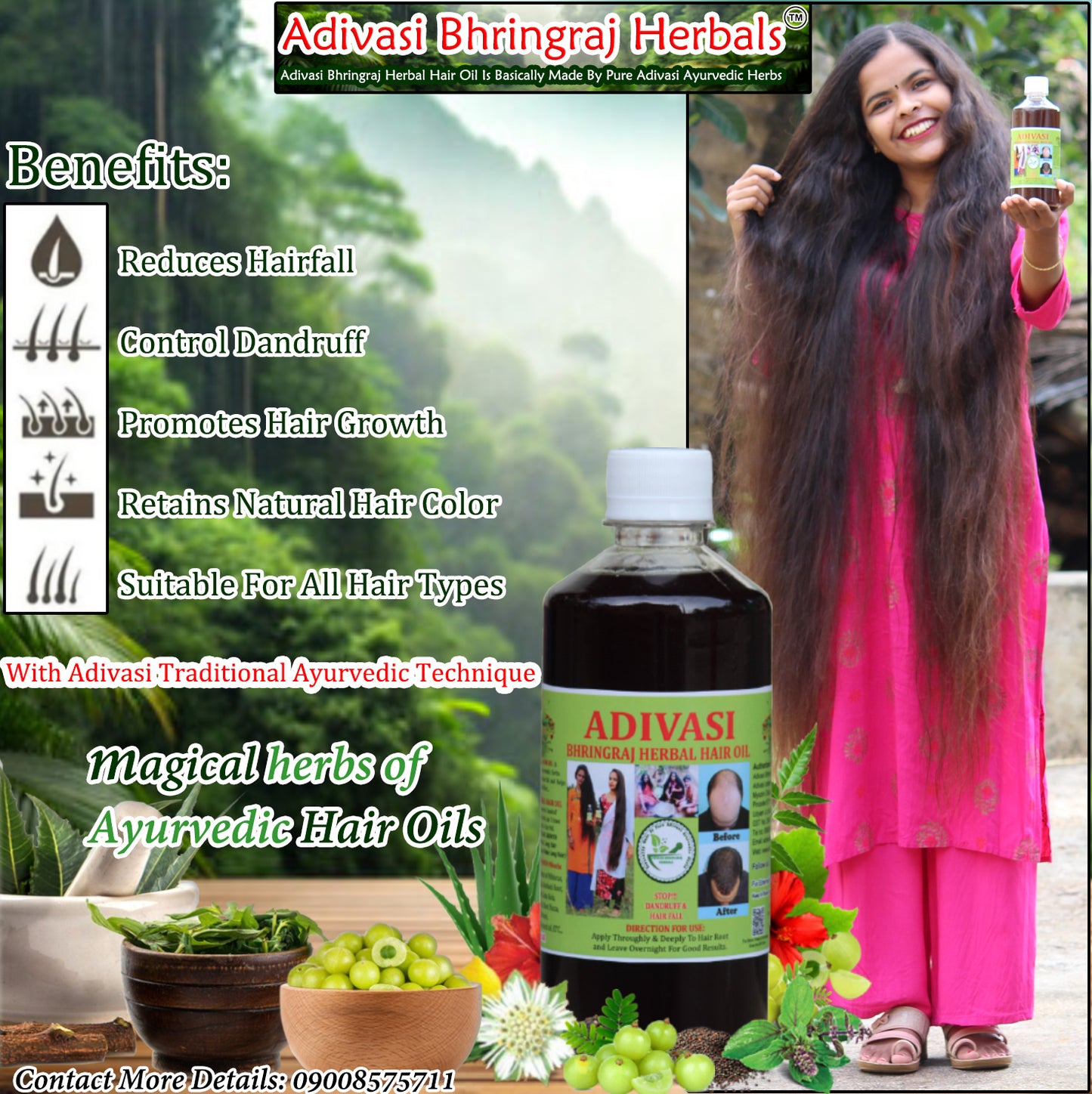 Adivasi Bhringraj Herbal Hair Oil (with adivasi traditional ayurvedic technique)